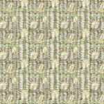 Decoratief patroon van Elitis Initiation Mantra TP 314 02 met gestileerde bladeren en lijnstructuren in aardetinten en groen.