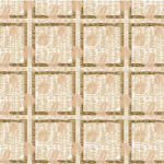 Herhalend patroon van het Elitis Initiation Mantra TP 314 03 behang met abstracte lijnen en lichtroze palmbladeren op een beige en bruine achtergrond.