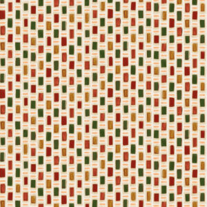 Decoratief patroon uit de Elitis Initiation Ornements TP 313 04 collectie met rechthoekige vormen in rood, groen, oranje en geel op een lichte achtergrond.