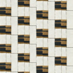 Abstract patroon van het Elitis Okinawa RM 1032 04 behang met geometrische vormen in wit, zwart en goud uit de Art Paper collectie.