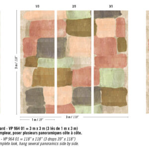 Panoramisch behang Elitis Palette VP 964 01 met abstract patroon van rechthoekige kleurvlakken in aardetinten.