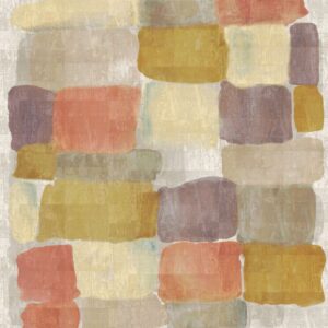 Abstract patroon van het Elitis Palette VP 964 02 Atelier d’Artiste behang met rechthoekige kleurvlakken in aardetinten.