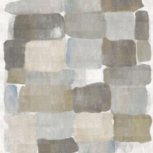 Abstract behangdesign Elitis Palette VP 964 03 met handgeschilderde blokken in neutrale aardetinten.