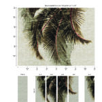 Behangpatroon "Cuba Libre" met grote, overlappende palmbladeren op een geweven textuurachtergrond.