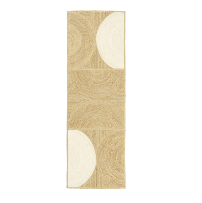 Beige Elitis Rocky Naturel TA 109 05 06 loper met geometrisch patroon en halve cirkels in wit.