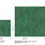 Groen rechthoekig patroon van Elitis Sangpi VP 1018 60 behang met afmetingen en herhalingsstructuur.