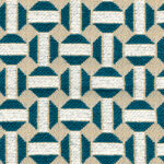 Geweven Elitis Sarnico outdoor stof met een geometrisch patroon in turquoise, beige en wit.