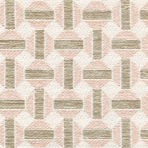 Patroon van de Elitis Sarnico outdoor stof in pastelroze, beige en wit met geometrisch design.