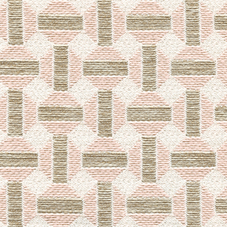 Patroon van de Elitis Sarnico outdoor stof in pastelroze, beige en wit met geometrisch design.