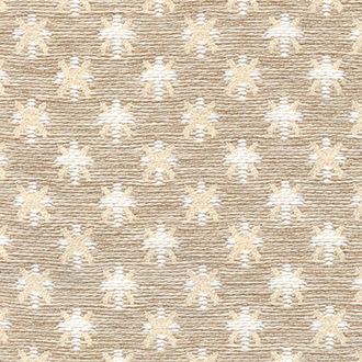 Beige Elitis Sebino outdoorstof met een patroon van witte, stervormige motieven.