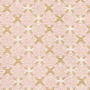Lichtroze Elitis Sebino outdoorstof met een patroon van beige en witte kruissteken.