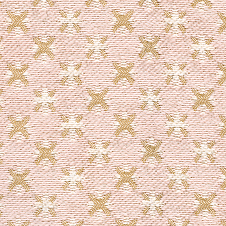 Lichtroze Elitis Sebino outdoorstof met een patroon van beige en witte kruissteken.