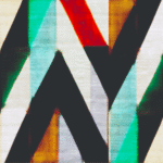 Abstract patroon met kleurrijke, overlappende strepen en vormen uit de Elitis Sunbeam collectie.