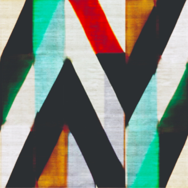 Abstract patroon met kleurrijke, overlappende strepen en vormen uit de Elitis Sunbeam collectie.