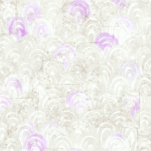 Decoratief Elitis-TP-281-01 behangpatroon met abstracte, paarse en witte boogvormige penseelstreken op een beige achtergrond.