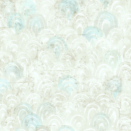 Licht abstract patroon van de Elitis-TP-281-02 behangcollectie met halve boogvormen in wit en zachte blauw- en grijstinten.