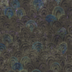 Abstract patroon van overlappende, boogvormige motieven in donkere tinten met accenten van blauw, groen en paars, uit het Elitis-TP-281-04 ontwerp.