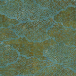 Abstract patroon van de Elitis-TP-288-02 wandbekleding met organische vormen in turquoise en bronstinten.