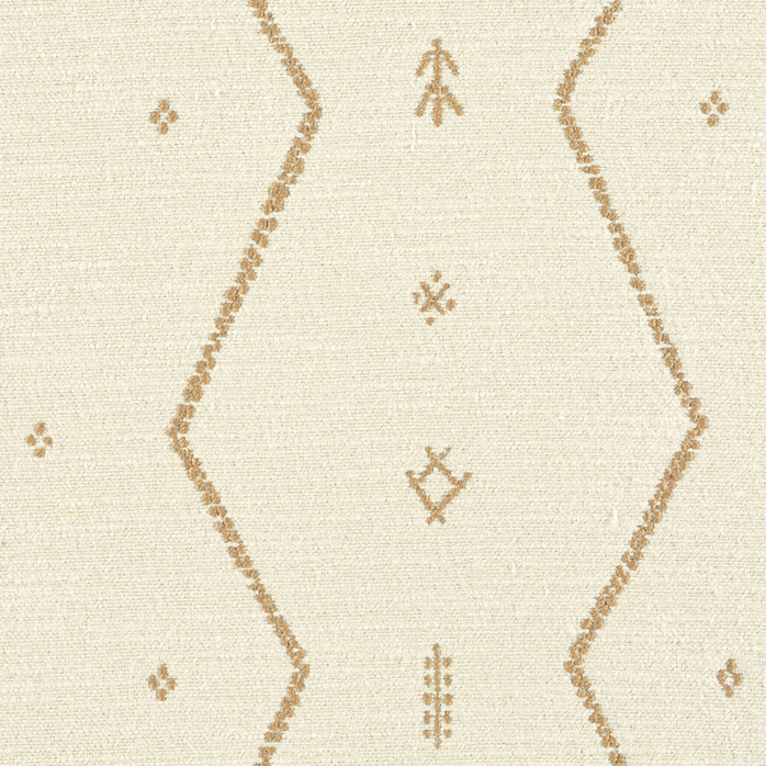 Beige Elitis Tampico stof (LR 355 02) met geometrisch patroon in lichtbruin.