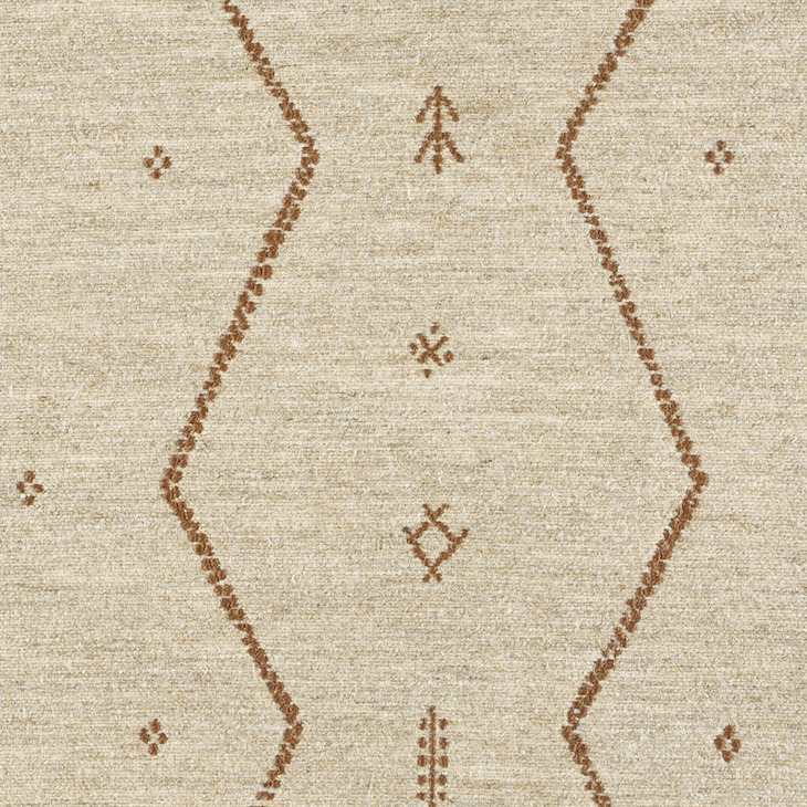 Beige Elitis Tampico LR 355 05 stof met bruine, geometrische en etnisch geïnspireerde patronen.