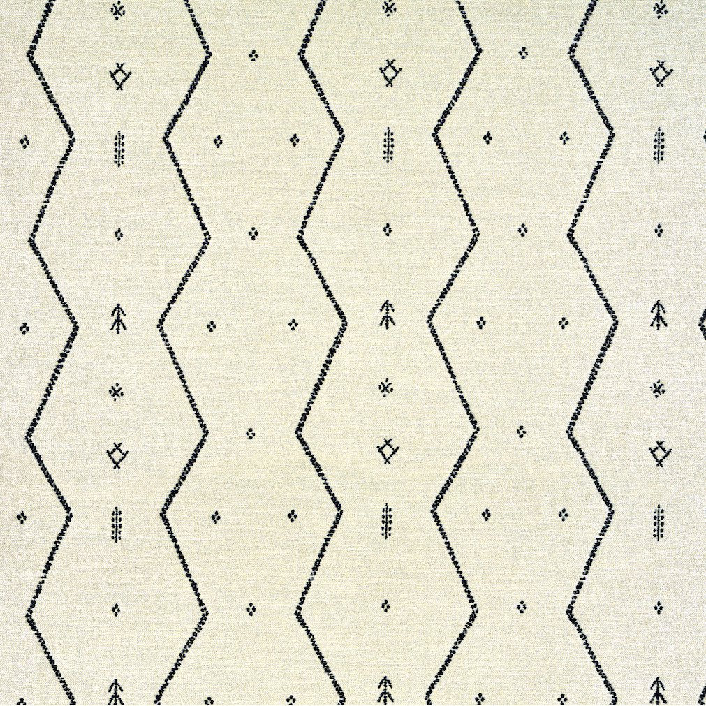 Beige Elitis Tampico-stof (LR 355 80) met een zwart zigzag- en geometrisch motiefpatroon.