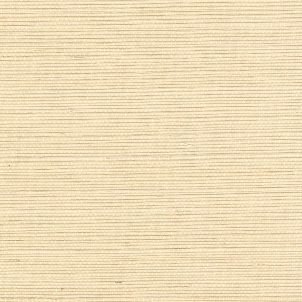 Lichtbeige Elitis Tribus sisal behang met fijne horizontale textuur.