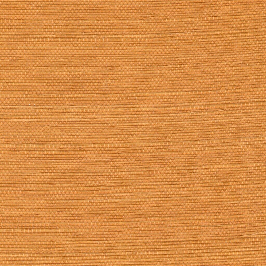 Oranje sisalwandbekleding met fijne horizontale weefstructuur uit de Elitis Tribus collectie.