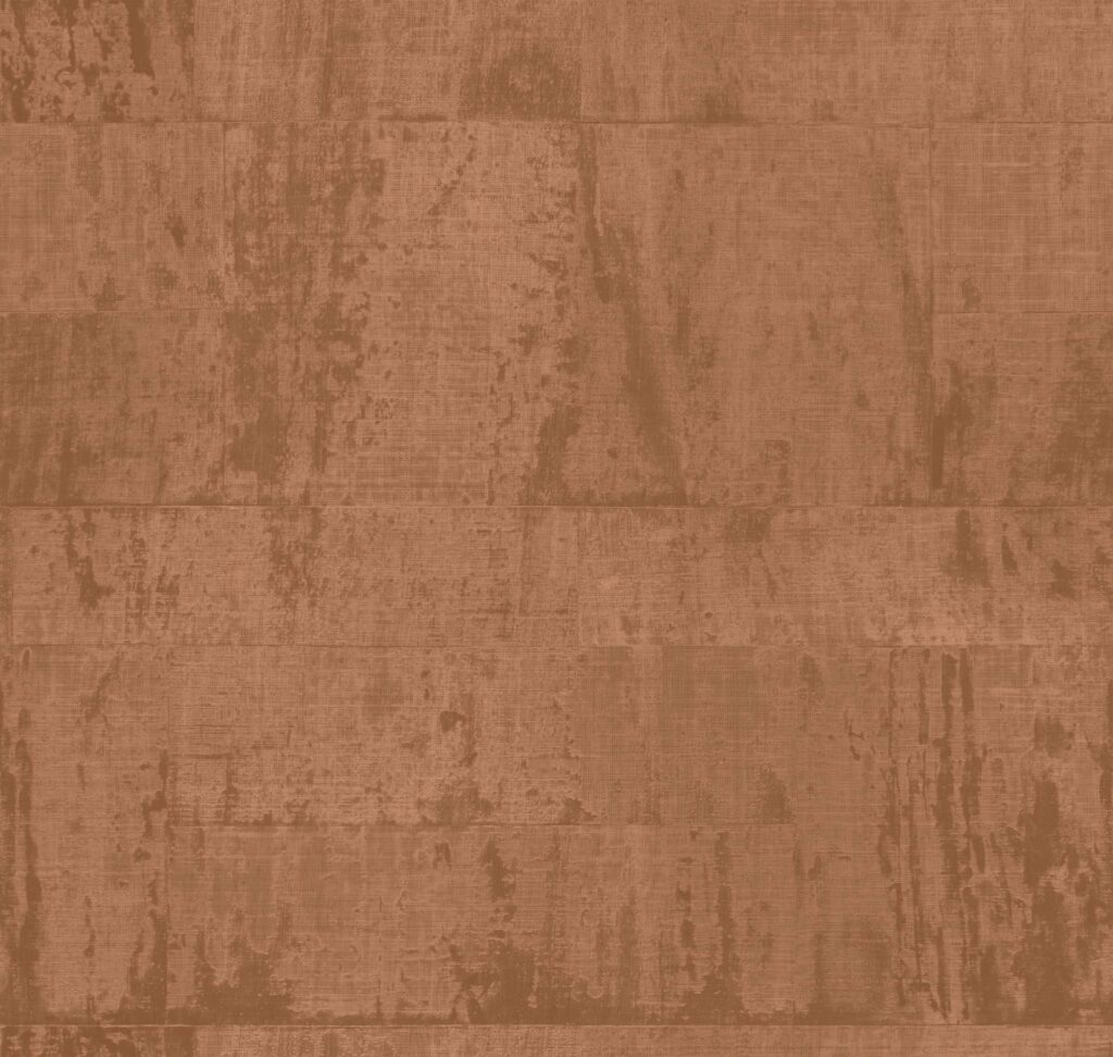 Roodbruin Elitis Atelier d'Artiste VP 880 52 behang met een ruwe, textielachtige structuur en een verweerd effect.