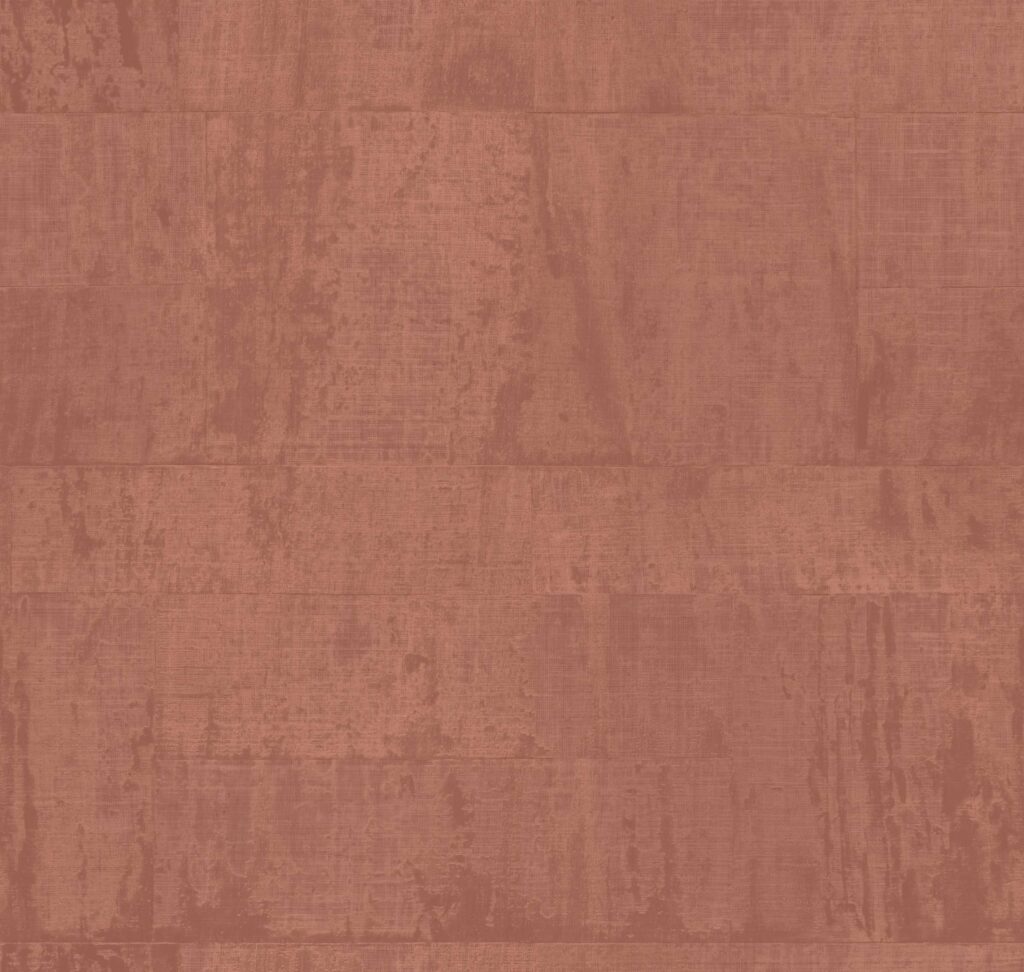 Roodbruin Elitis Atelier d'artiste VP 880 55 behang met een textuur die doet denken aan verweerd linnen of beschilderd canvas.
