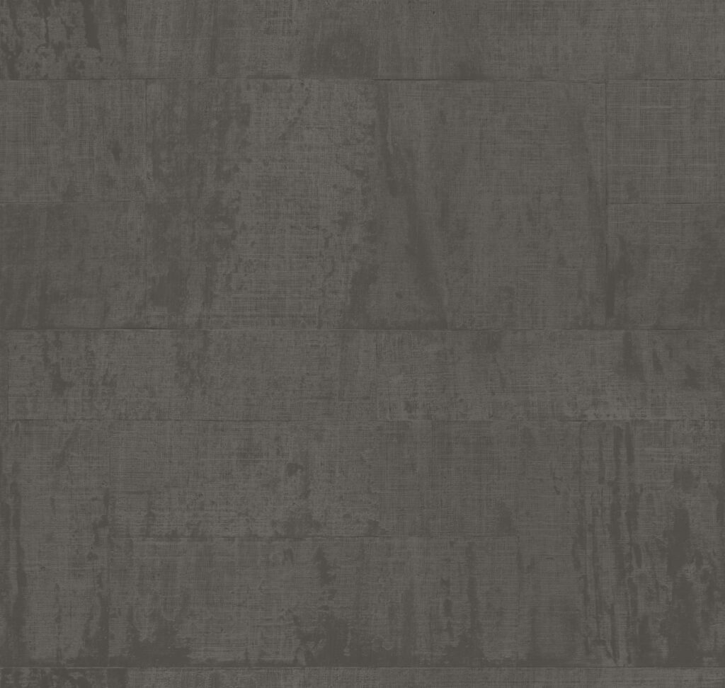 Donkergrijs Elitis Atelier d'Artiste VP 880 65 behang met een ruwe, textielachtige structuur en subtiele verticale kleurnuances.