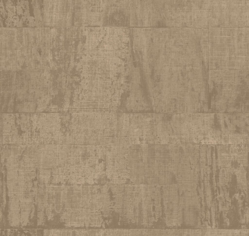 Beige Elitis Atelier d’Artiste VP 880 75 behang met een verweerde linnenstructuur en een artistieke, textiele uitstraling.