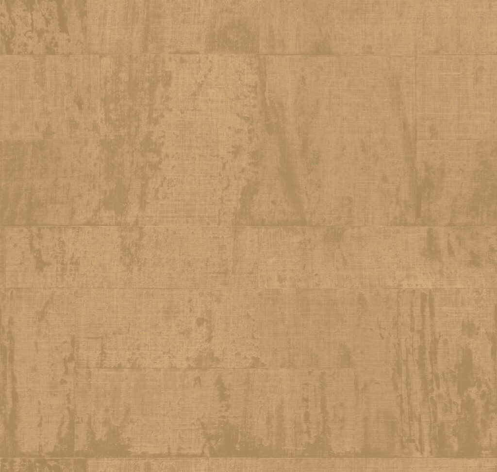 Beige- en goudkleurig Elitis Atelier d’Artiste VP 880 76 behang met een textielachtige, artistieke structuur.
