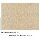 Beige Elitis Baleares Anita LZ 900 02 stof met fijn bladpatroon en aangegeven afmetingen.