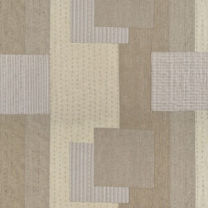Beige wandbekleding met geometrisch Elitis Baleares Costa LZ 902 05 patroon van rechthoekige vlakken en subtiele strepen.