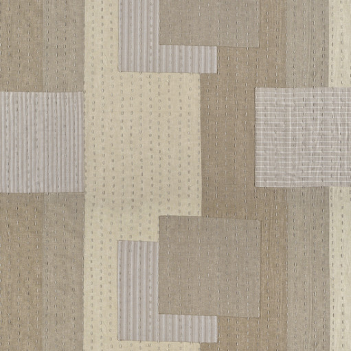 Beige wandbekleding met geometrisch Elitis Baleares Costa LZ 902 05 patroon van rechthoekige vlakken en subtiele strepen.