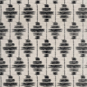 Decoratief Elitis Baleares Talaia LZ 903 80 patroon met verticale rijen van zwarte, abstracte vormen op een beige achtergrond.