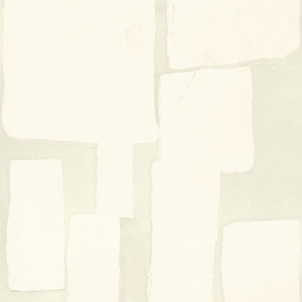 Abstract Elitis-behang met overlappende, gescheurde papierstructuren in zachte crèmetinten uit de Art Paper Amami RM 1035 01 collectie.