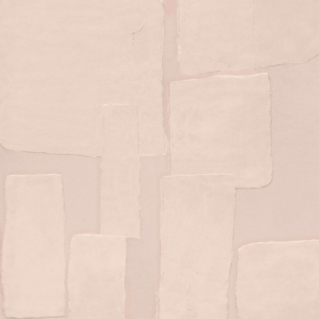 Abstract roze Elitis-behang uit de Art Paper Amami RM 1035 03 collectie met een textuur van overlappende rechthoekige vlakken.