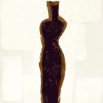 Abstracte silhouet van een vrouwelijke figuur op Elitis-behang Art Paper Naushima RM 1031 01 met neutrale achtergrond.