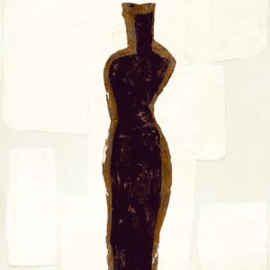 Abstracte silhouet van een vrouwelijke figuur op Elitis-behang Art Paper Naushima RM 1031 01 met neutrale achtergrond.