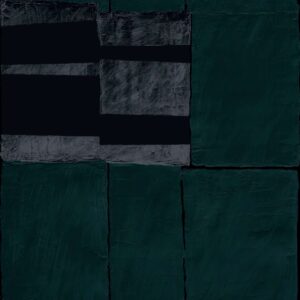 Donkergroen Elitis-behang uit de Art Paper Okinawa collectie met een rechthoekig, abstract patroon en ruwe textuur.