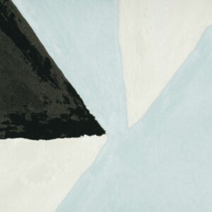 Abstract patroon van Elitis-behang uit de Voile de papier collectie met geometrische vormen in zwart, wit en lichtblauw.