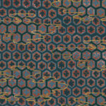 Patroon van Elitis-behang 'De lac en lac TP 285 01' met geometrische zeshoeken, bloemmotieven en goudkleurige accenten.