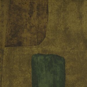 Abstract Elitis-behang uit de Espiritu Voile de papier collectie met organische vormen in groentinten en bruin.