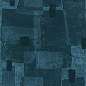 Abstract blauwgroen Elitis-behang met overlappende rechthoekige vormen uit de Voile de Papier collectie.