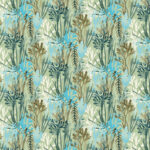 Behangpatroon Elitis Flower Power Algues TP 303 04 met abstracte zeewiermotieven in groene, blauwe en bruine tinten.
