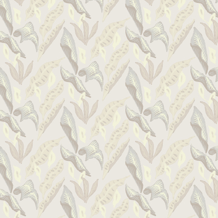 Behangpatroon Elitis Flower Power Fleur de Lune TP 305 01 met gestileerde florale motieven in zachte beige- en grijstinten.