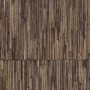 Donkerbruin Elitis-behang uit de Formentera-collectie met een textuur die doet denken aan verticale stroken stro of riet.