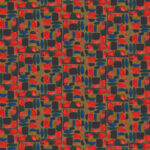 Abstract Elitis-behang Initiation Chaman TP 315 01 met kleurrijk patroon van rode, blauwe, groene en zwarte vormen op een bruine achtergrond.