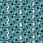 Geometrisch patroon van Elitis-behang Initiation Chaman TP 315 04 met turquoise, zwarte en witte blokken en vormen.